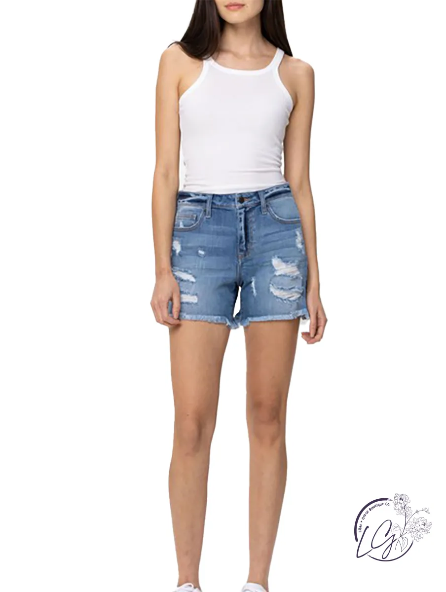 Katie High-Rise Light Wash Distressed Shorts by Cello Jeans