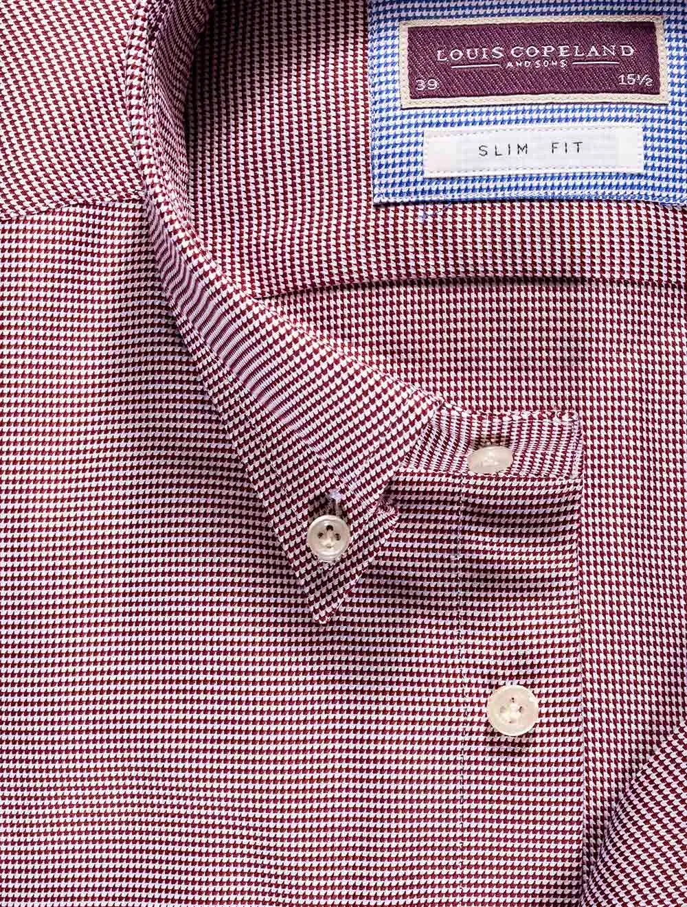 Klee Houndstooth Button Down Slim Fit Wine Shirt Wine