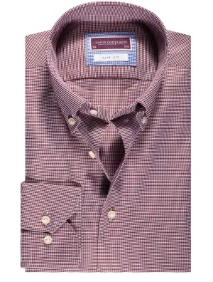 Klee Houndstooth Button Down Slim Fit Wine Shirt Wine