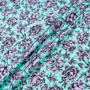 Lavender Floral Printed Mint Double Silk Crêpe