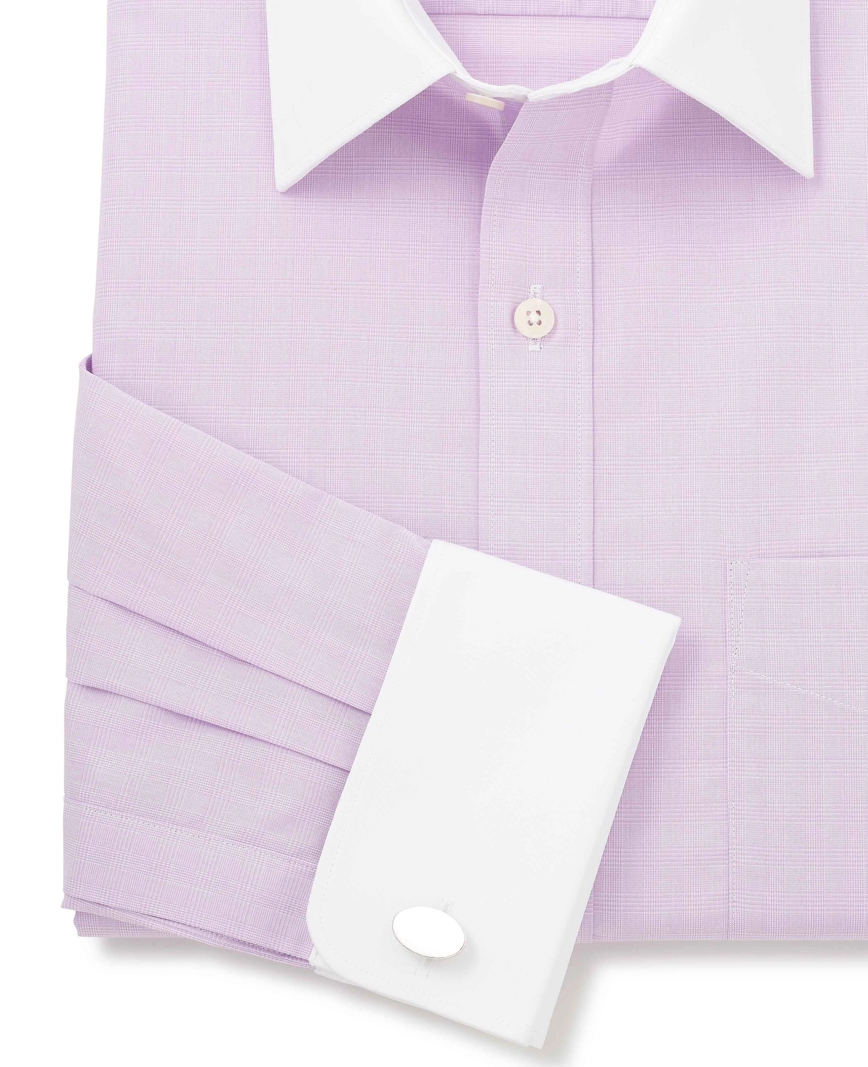 Lilac Cotton Fine Check Classic Fit Winchester Formal Shirt - Double Cuff