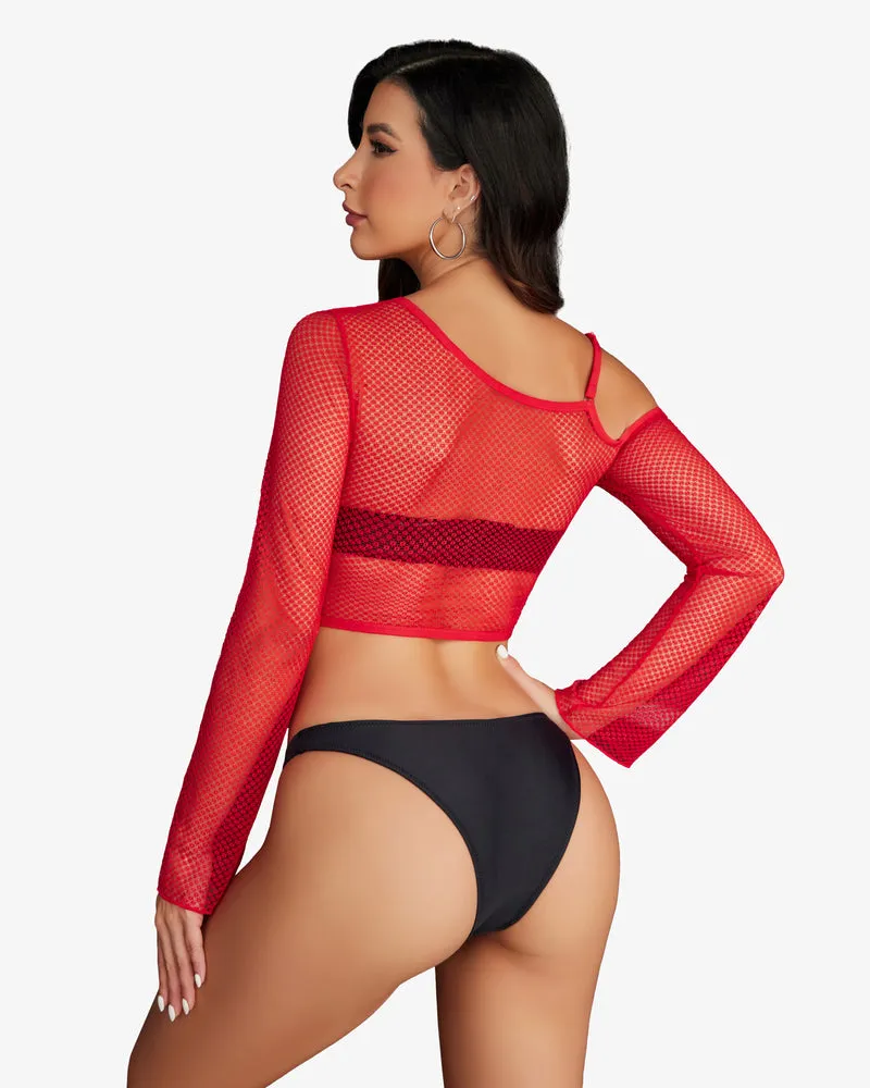 Long Sleeve Fishnet Shirt See Through Tops