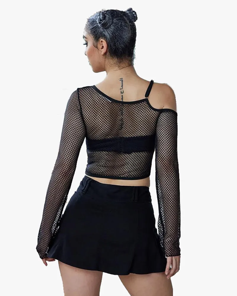 Long Sleeve Fishnet Shirt See Through Tops