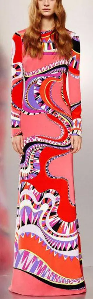 Long Sleeve Printed Maxi Gown - Pink/Red