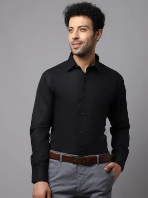 Men's Black Formal Fil a Fil Plain Full Sleeve Shirt