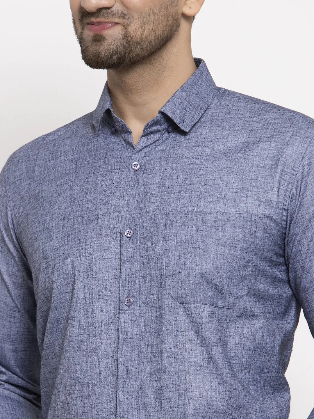 Men's Grey Cotton Solid Button Down Formal Shirts - Taantav