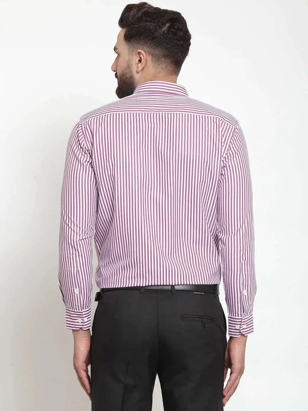 Men's Purple Cotton Striped Formal Shirts - Taantav