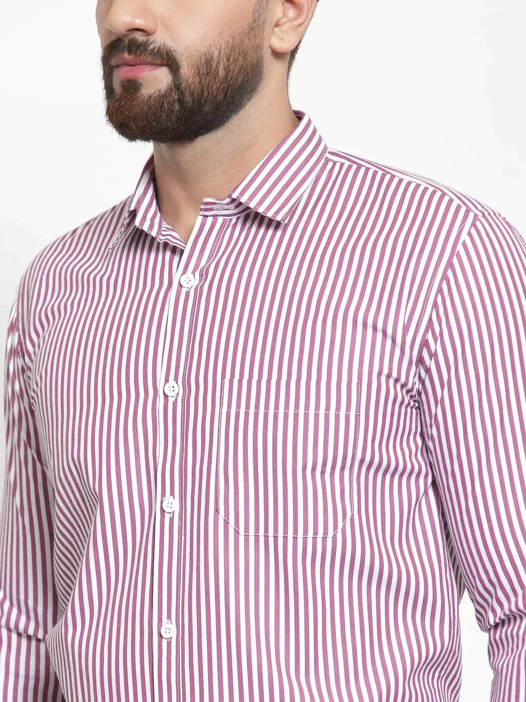 Men's Purple Cotton Striped Formal Shirts - Taantav