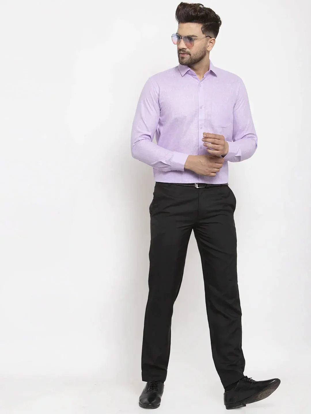 Men's Purple Dobby Solid Formal Shirts - Taantav