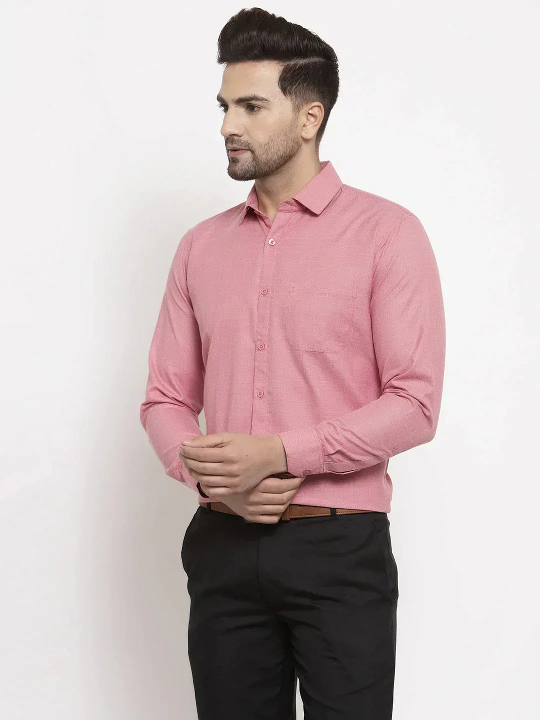 Men's Red Cotton Geometric Formal Shirts - Taantav