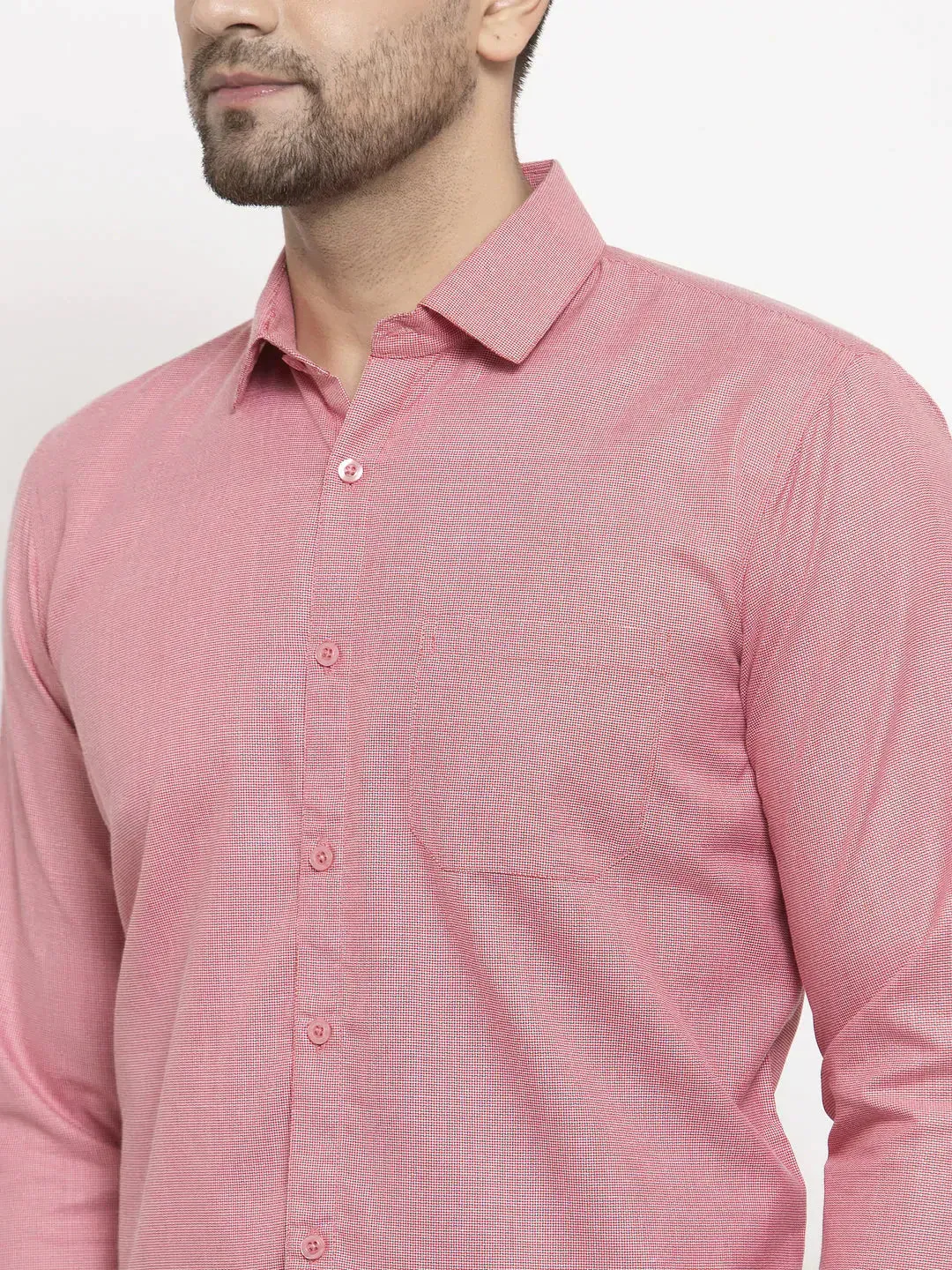 Men's Red Cotton Geometric Formal Shirts - Taantav