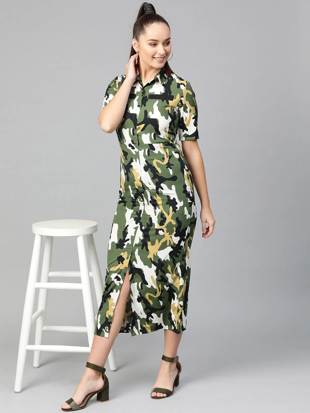 Military Shirt Maxi Dress