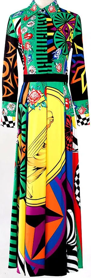 Multi Color Printed Maxi Shirt-Dress