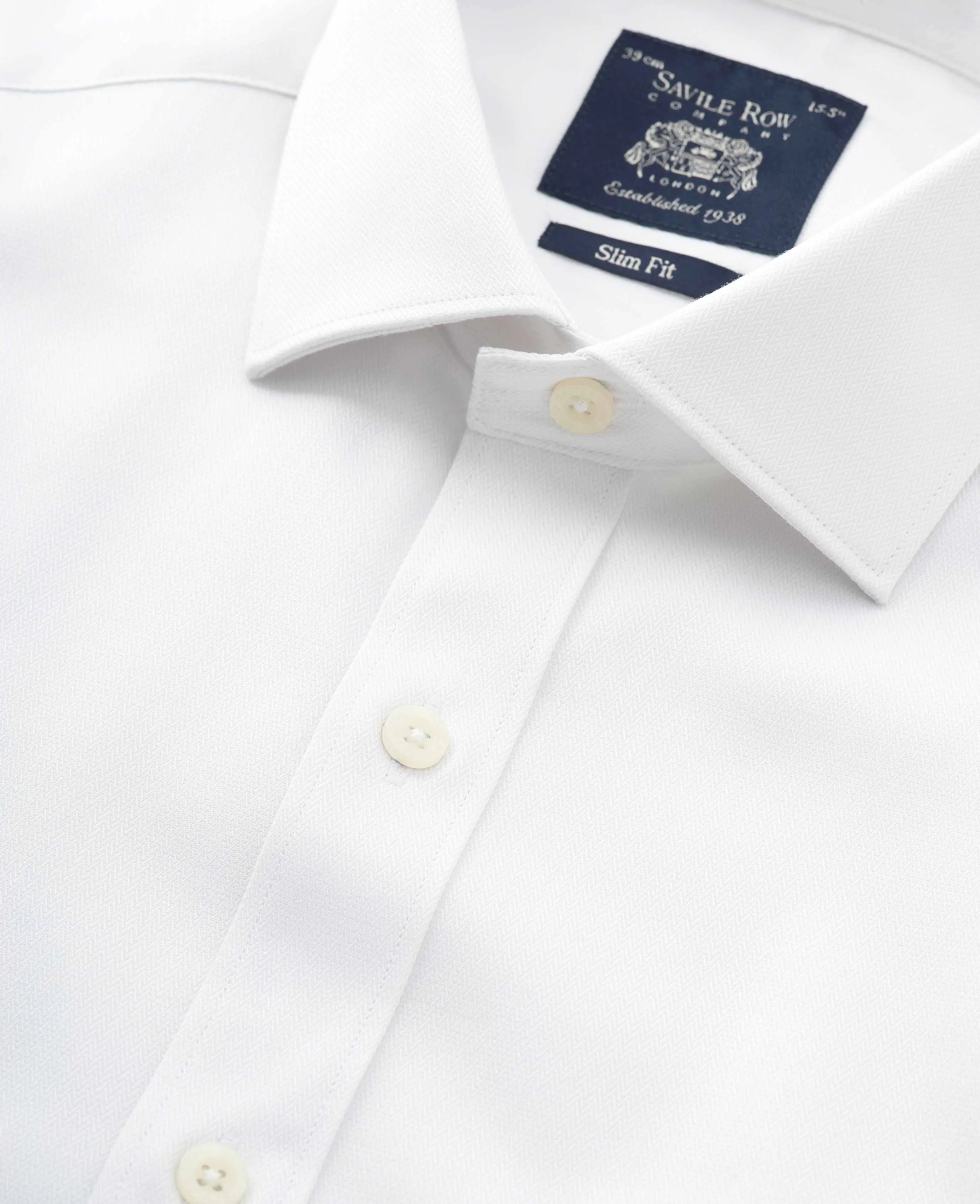 Natural White Cotton Herringbone Slim Fit Formal Shirt - Double Cuff