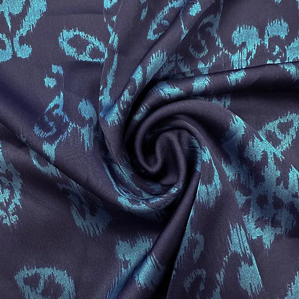 Navy Fleur de Lis Multi Print Poly Charmeuse Satin Fabric