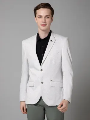 Off White Self Design Full Sleeves Casual Blazer For Men