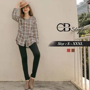 ORANGEBEAR CHECKED LONG SLEEVE TOPS