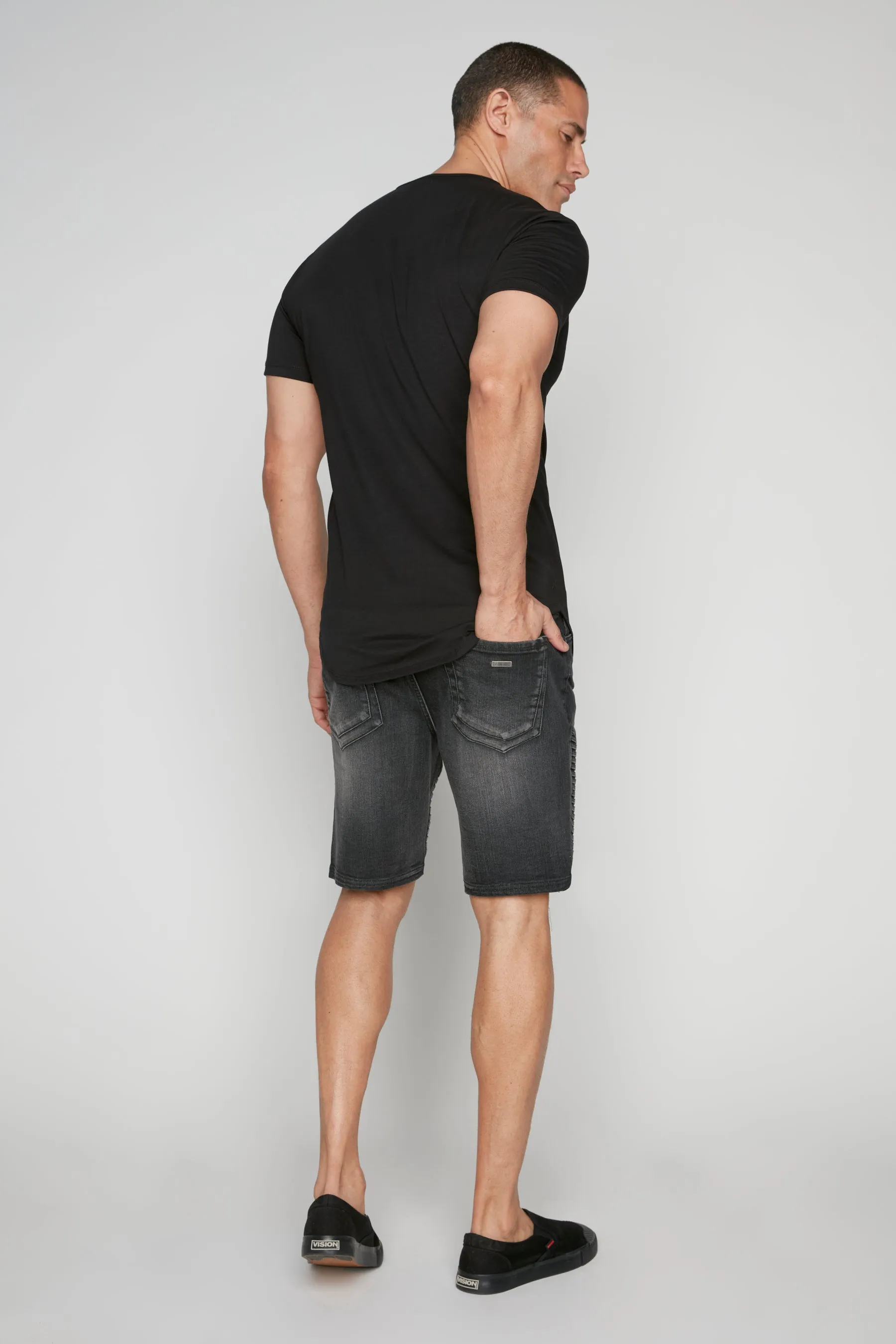 PHOENIX - Mens Denim 5-Pocket Moto Short - Dark Grey Wash