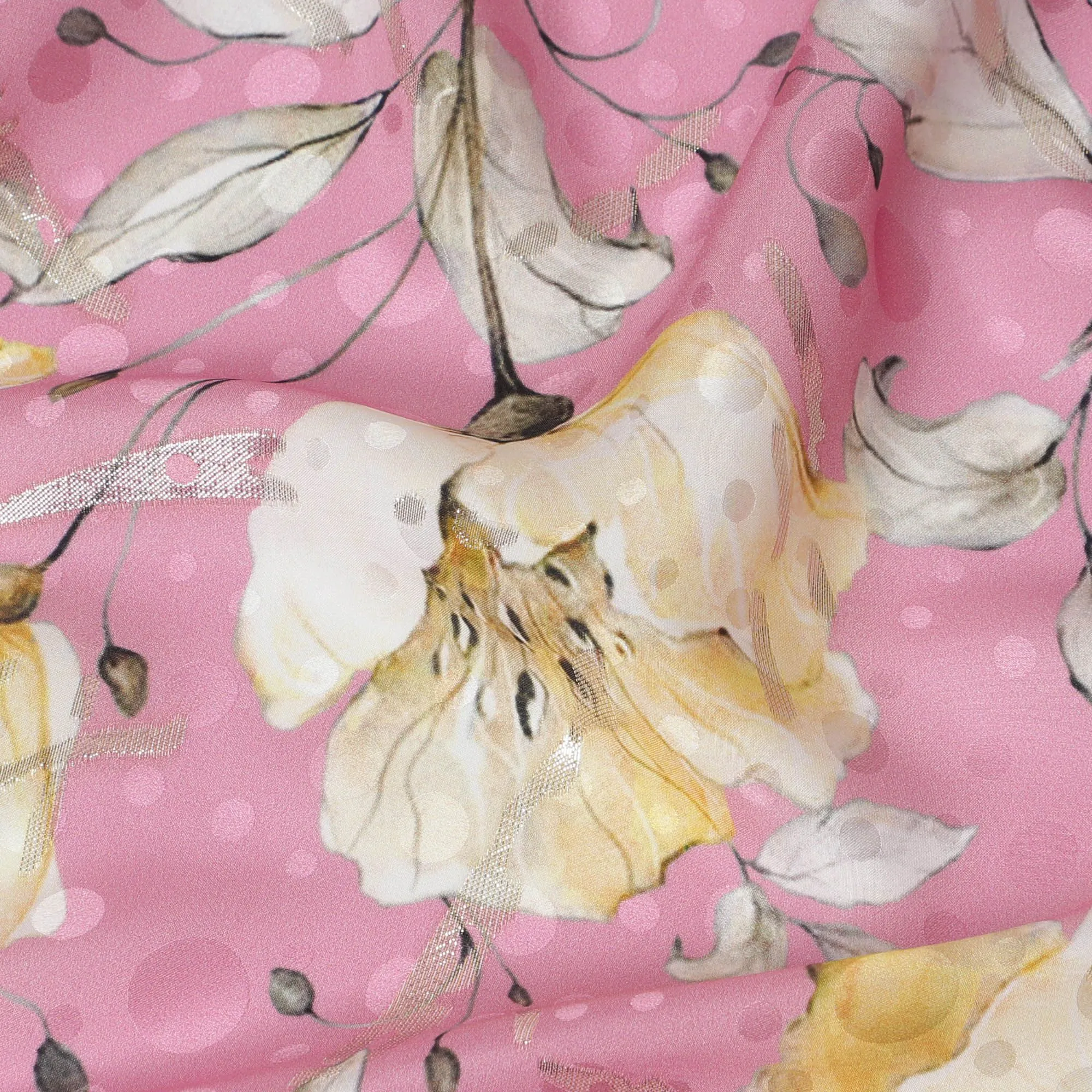 Pink Polka Pure Silk Satin Fabric: Whimsical Charm - D17614