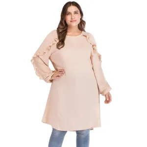 Plus Size O-Neck Long Sleeve Ruffles Blouse Shirt