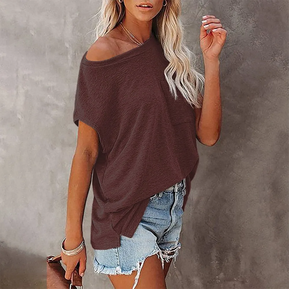 Pocket O-neck Loose T Shirt