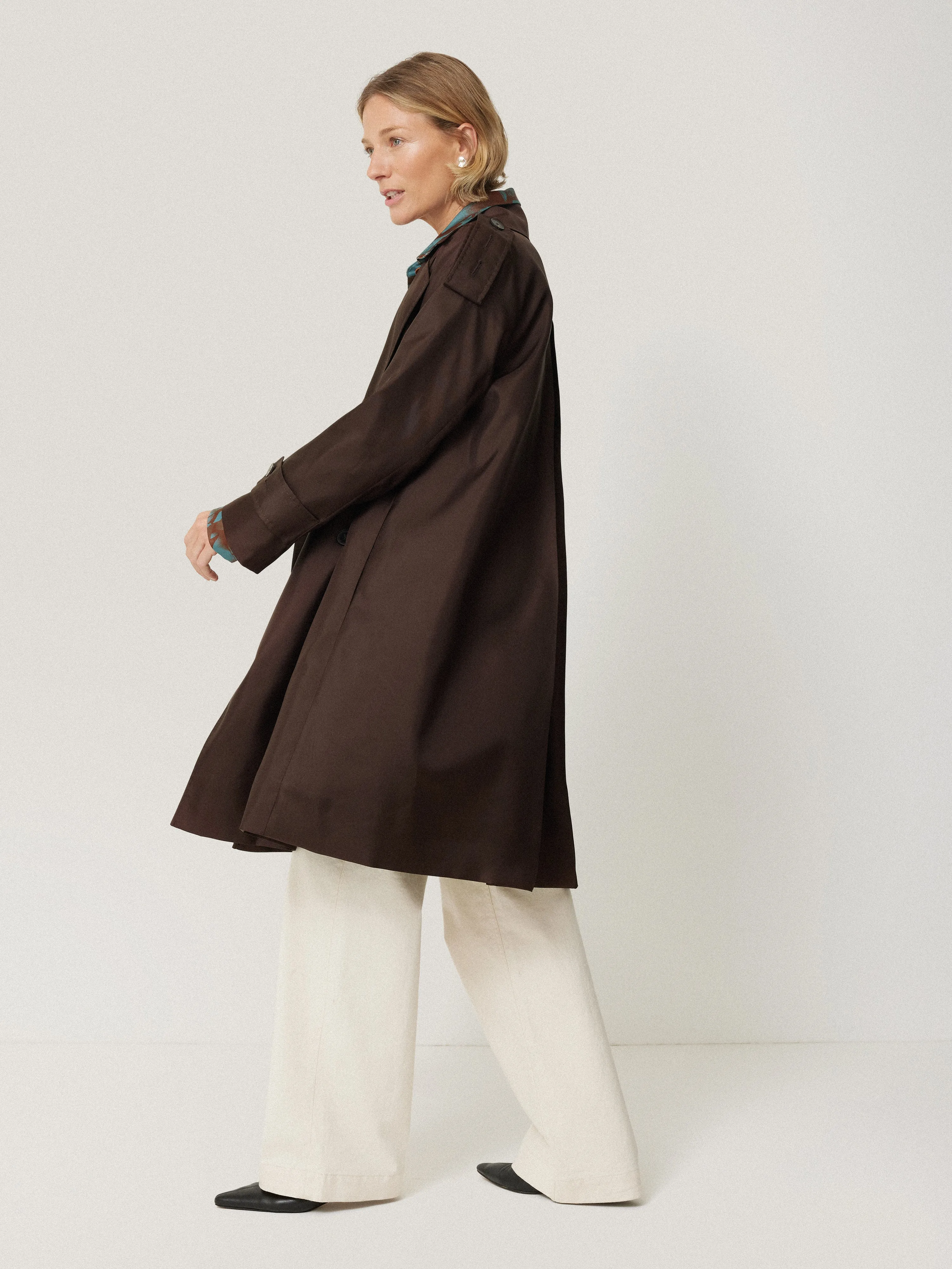 Pure Silk Trench Coat | Chocolate