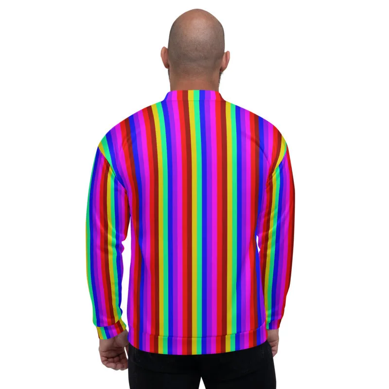 Rainbow Vertical Striped Bomber Jacket, Best Unisex Jacket For Men or Women-Made in EU