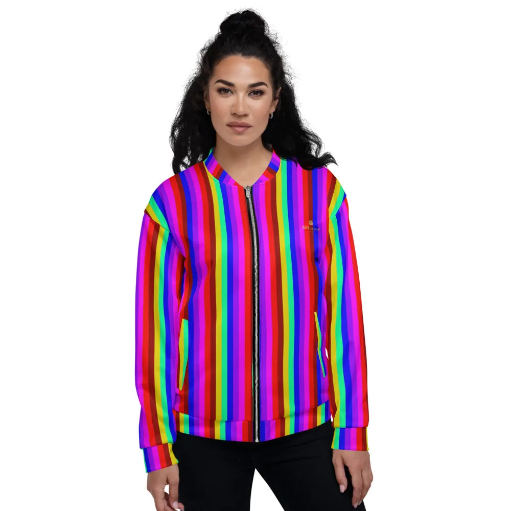 Rainbow Vertical Striped Bomber Jacket, Best Unisex Jacket For Men or Women-Made in EU