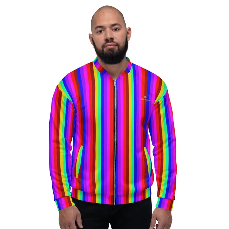 Rainbow Vertical Striped Bomber Jacket, Best Unisex Jacket For Men or Women-Made in EU