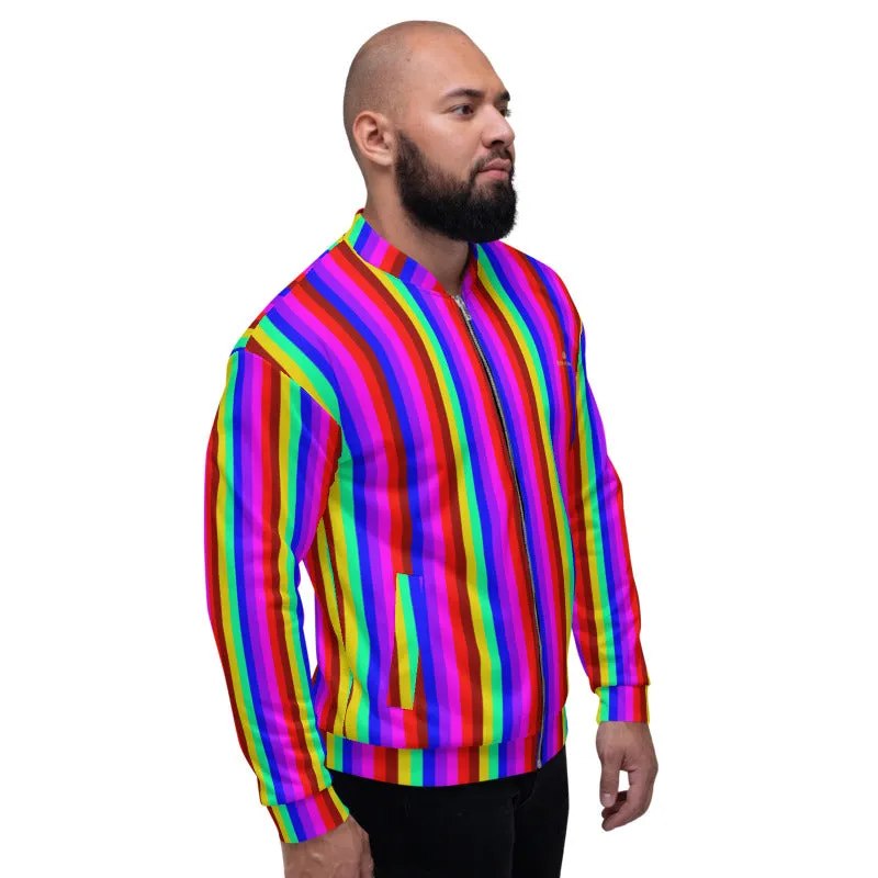 Rainbow Vertical Striped Bomber Jacket, Best Unisex Jacket For Men or Women-Made in EU