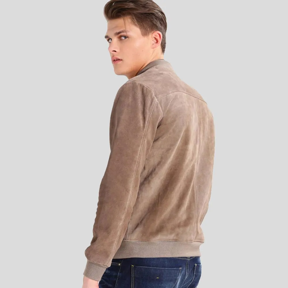 Rolf Grey Suede Bomber Leather Jacket for Men