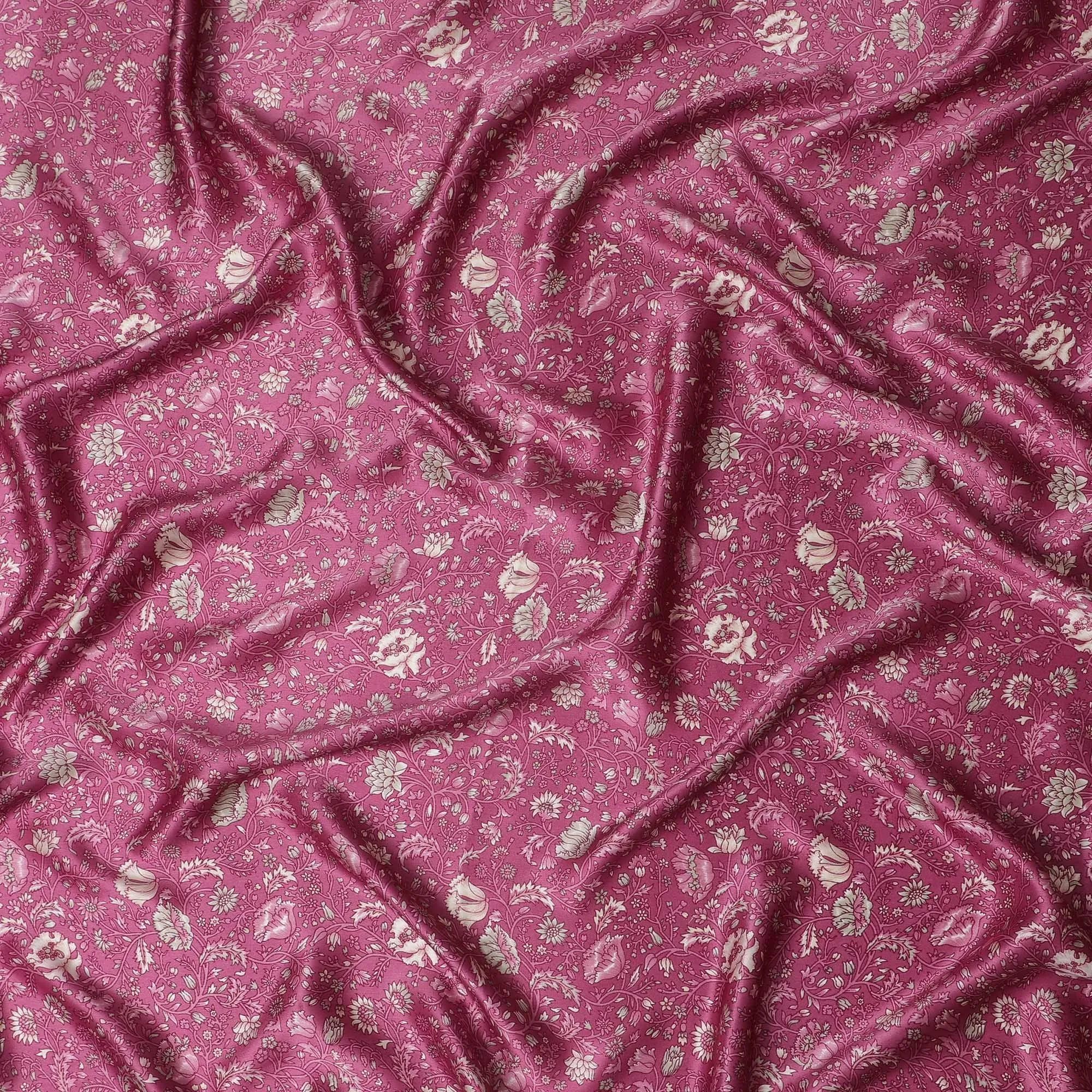 Rose Glamour Jacquard Silk Satin Fabric - Vibrant Pink, 110cm Width, Indian Luxury Textile-D17713