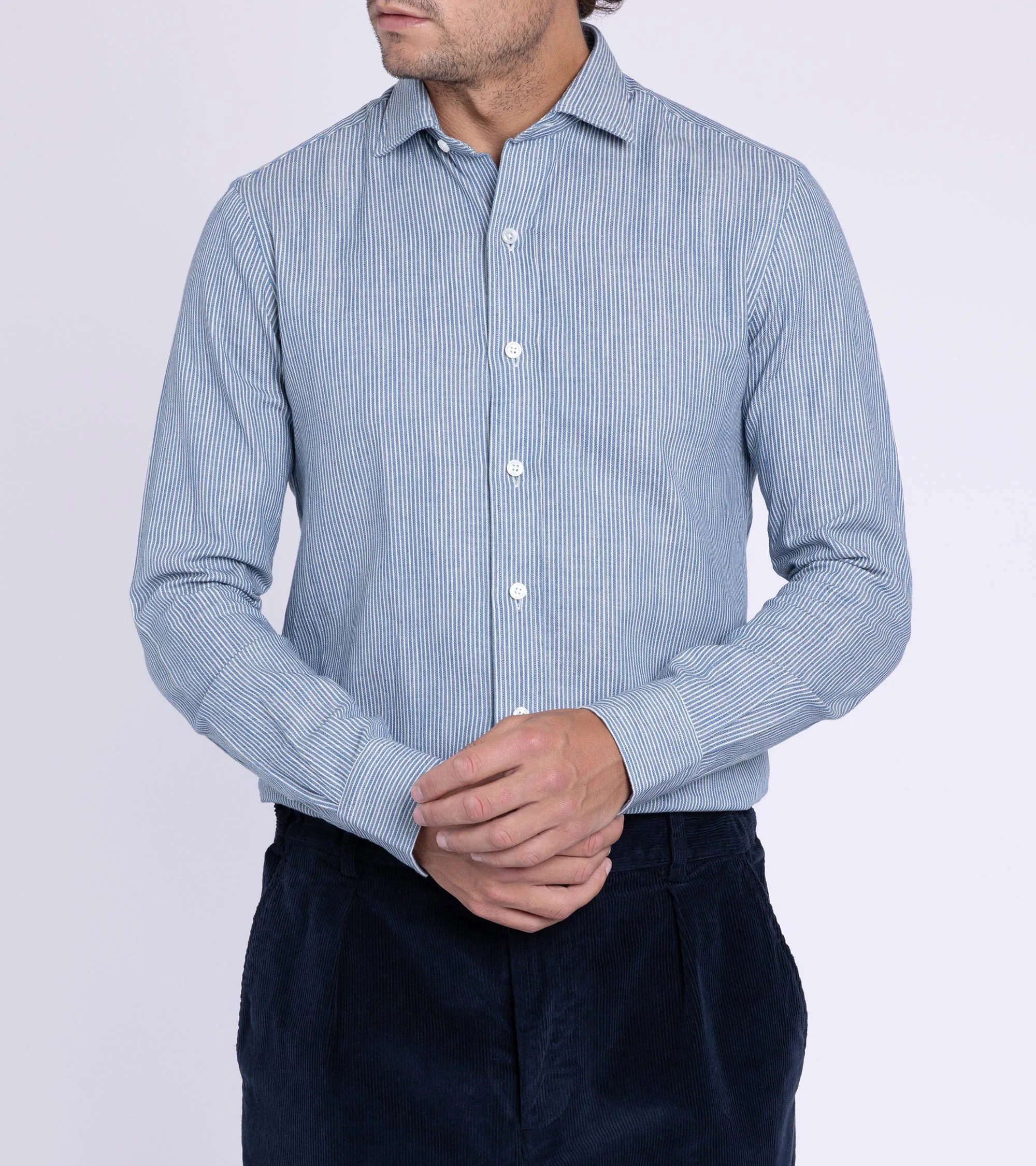 Salvatore Piccolo Selvedge Cotton Striped Shirt: Light Blue