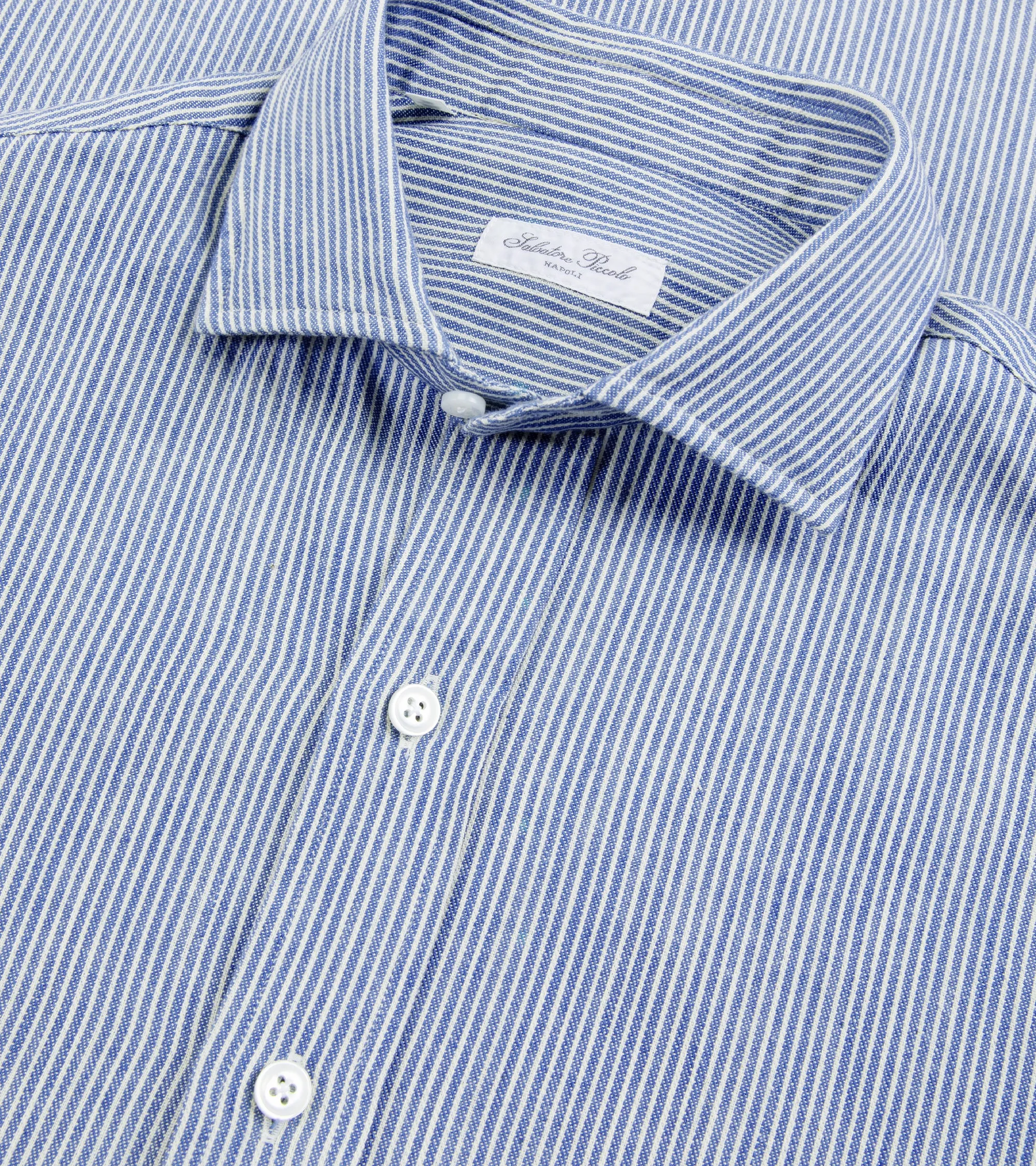 Salvatore Piccolo Selvedge Cotton Striped Shirt: Light Blue