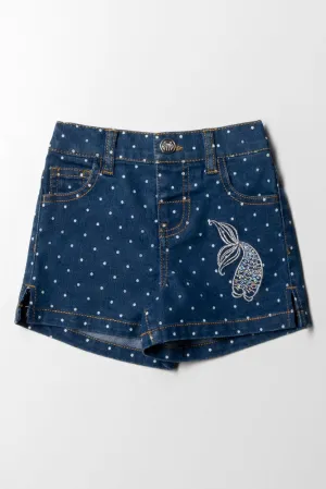 Sequin Mermaid Tail Denim Shorts Blue