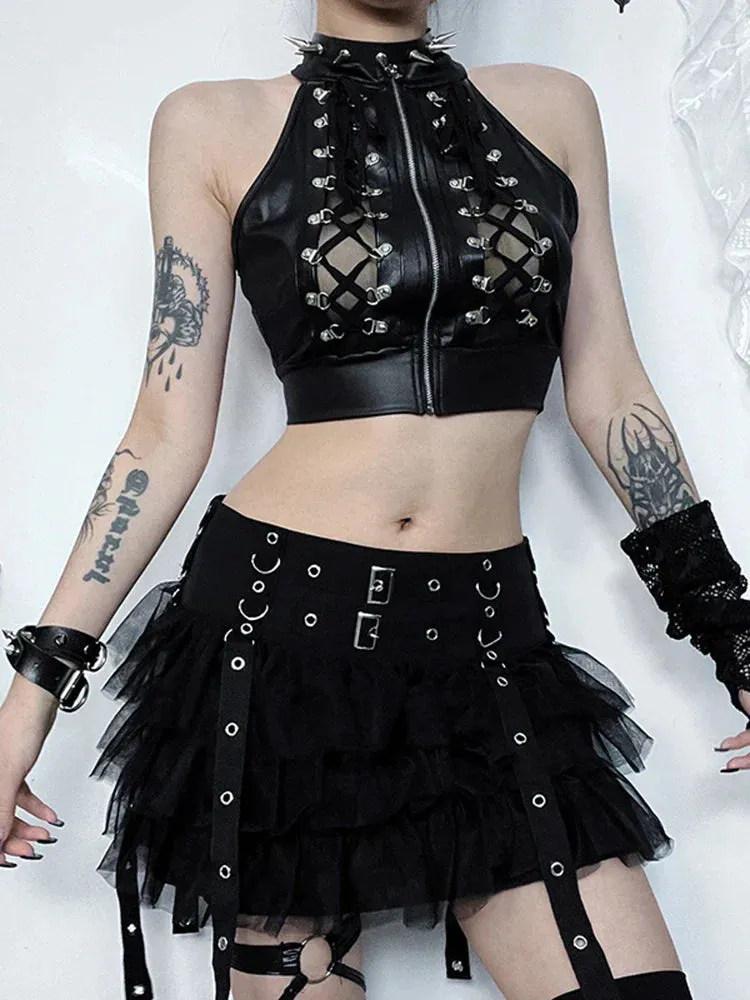 Sexy Grunge Cold Gothic Shoulder Crop Punk Casual Top