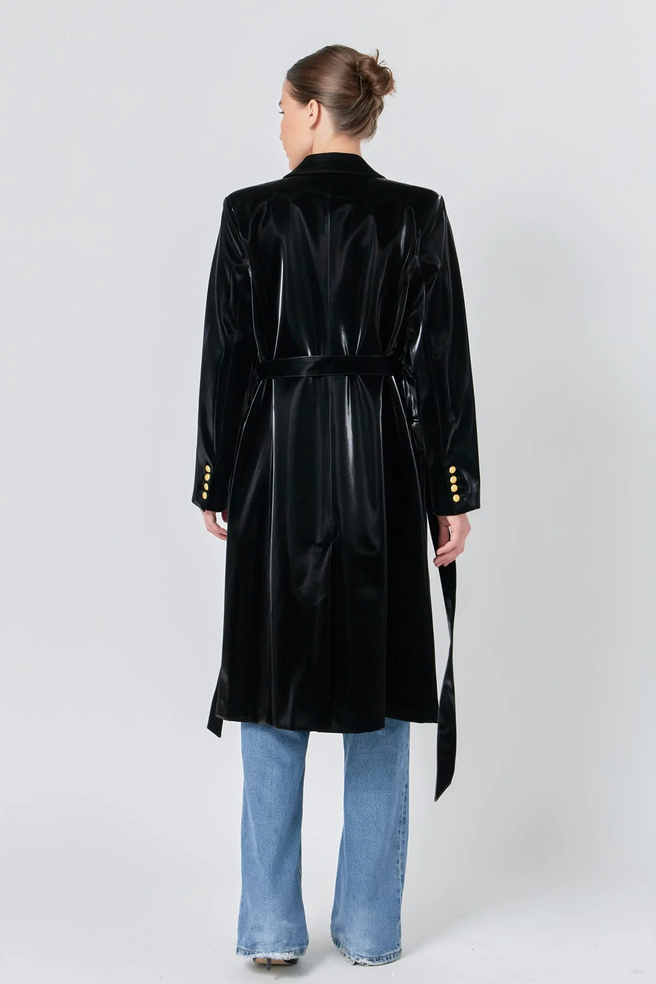 Shiny Faux Leather Trench Coat