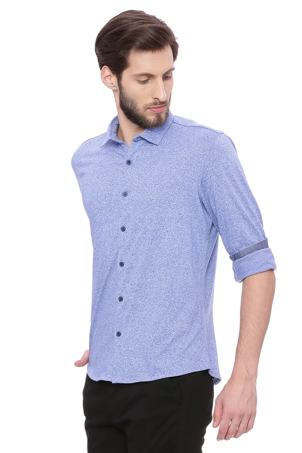 Slim Fit Blue Knit Shirt