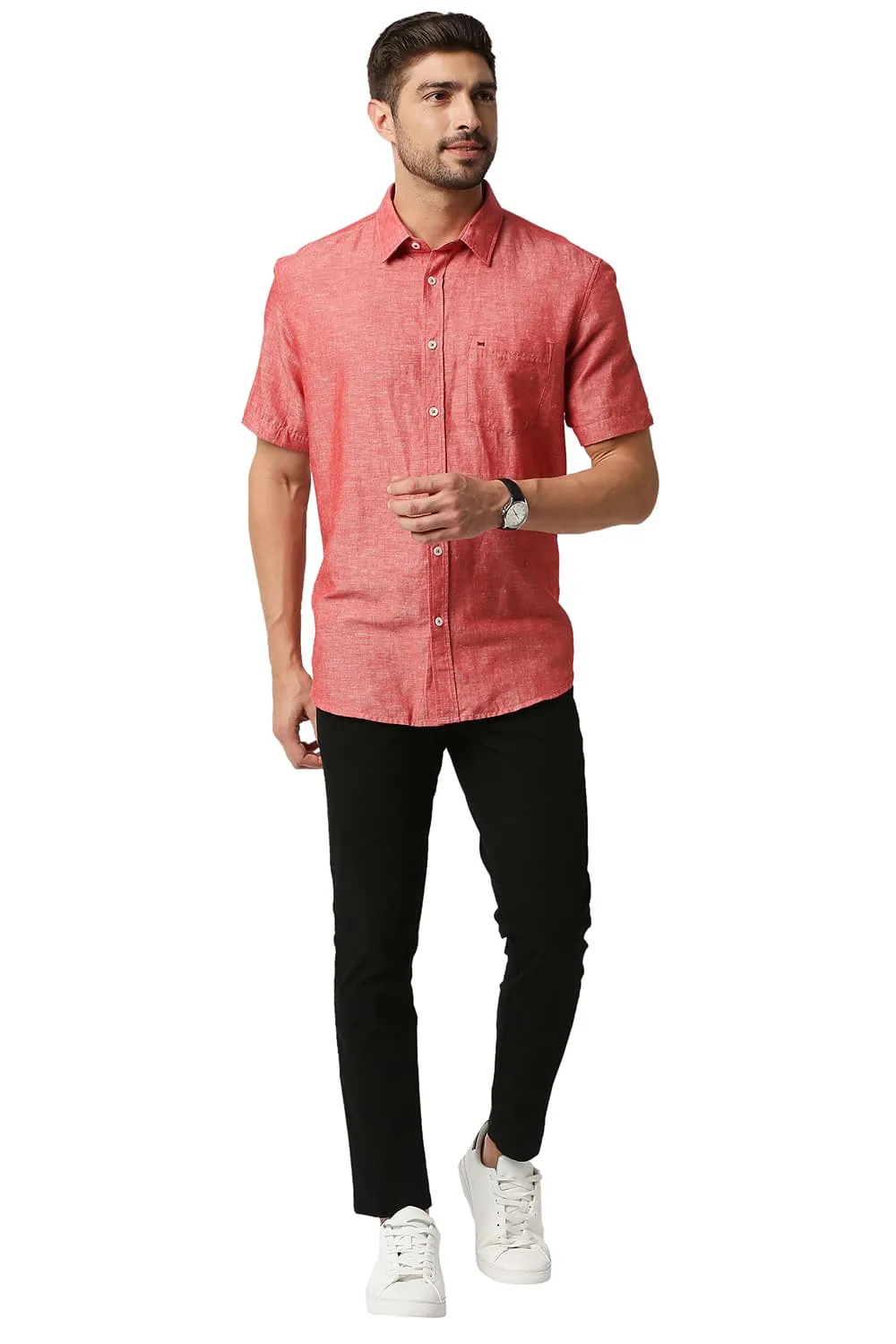 Slim Fit Cotton Linen Halfsleeves Shirt