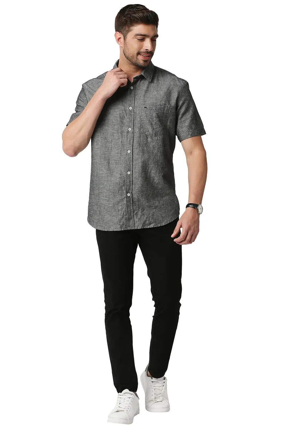 Slim Fit Cotton Linen Halfsleeves Shirt