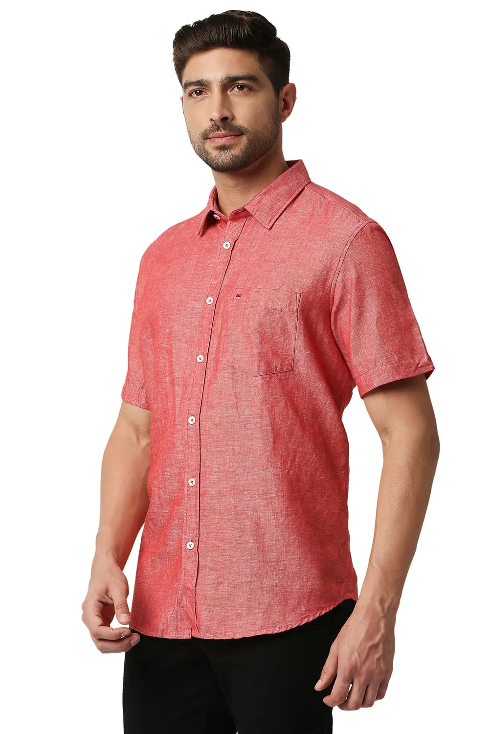 Slim Fit Cotton Linen Halfsleeves Shirt