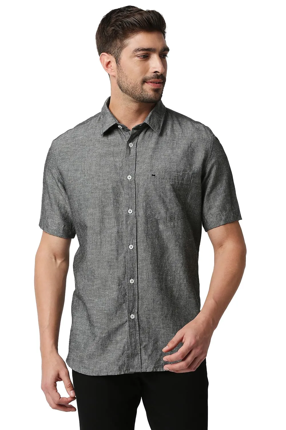 Slim Fit Cotton Linen Halfsleeves Shirt