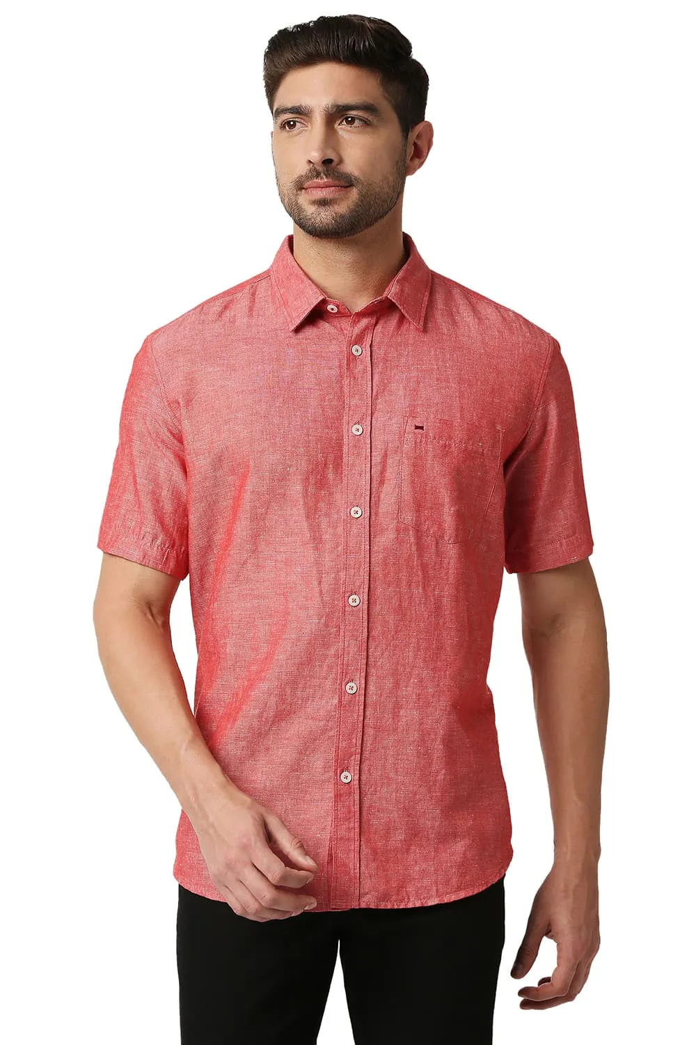 Slim Fit Cotton Linen Halfsleeves Shirt