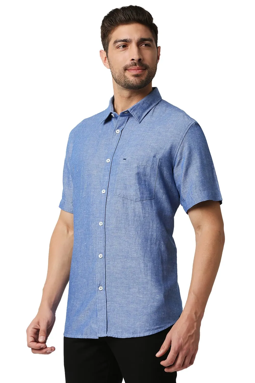 Slim Fit Cotton Linen Halfsleeves Shirt