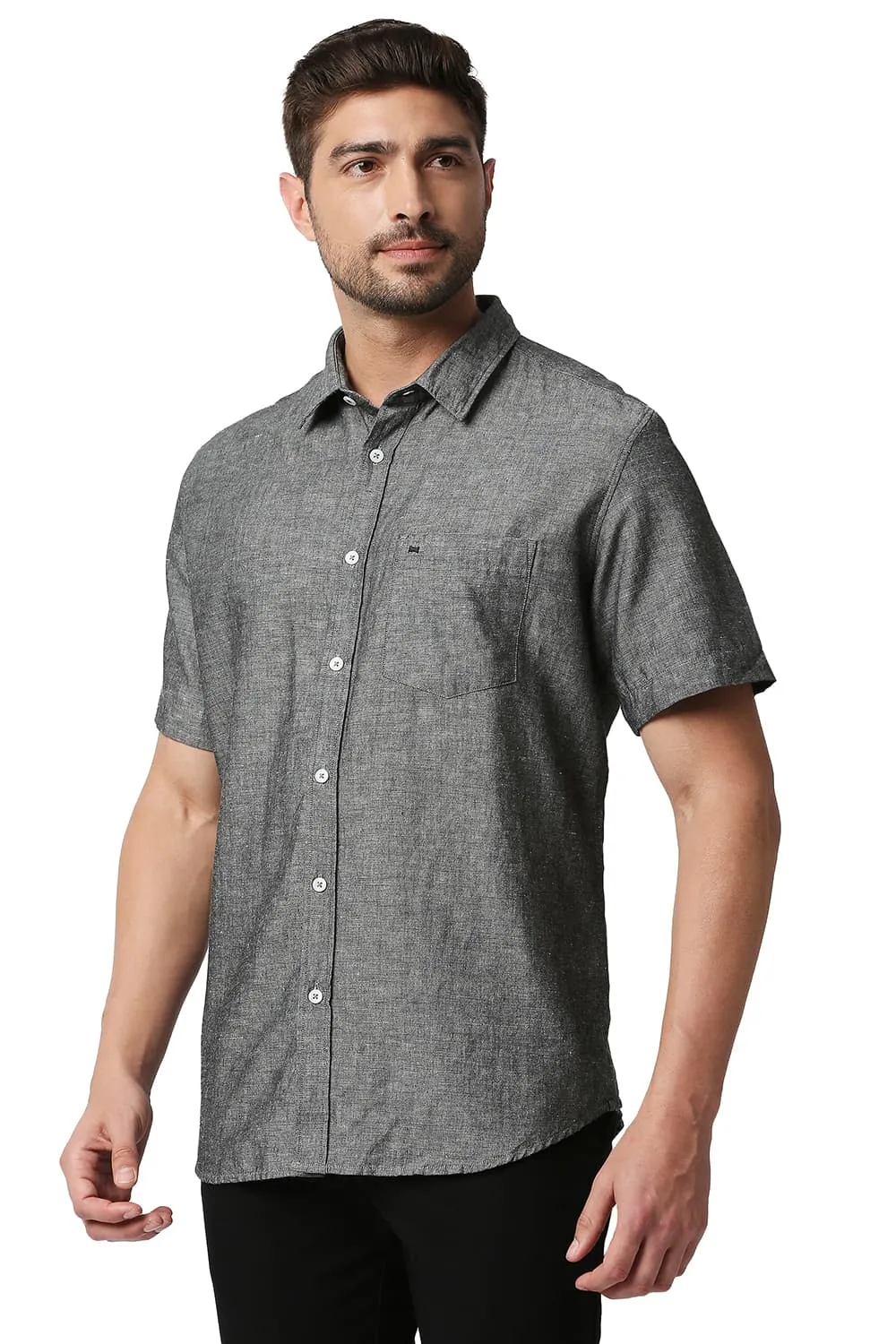 Slim Fit Cotton Linen Halfsleeves Shirt