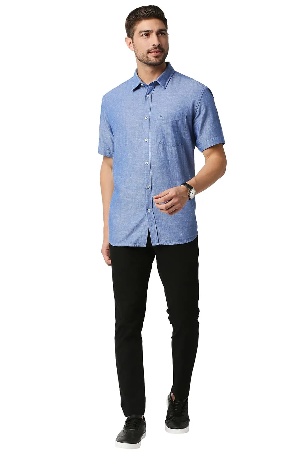 Slim Fit Cotton Linen Halfsleeves Shirt