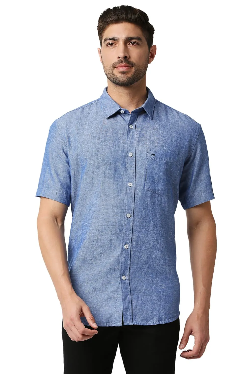 Slim Fit Cotton Linen Halfsleeves Shirt