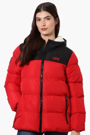 Super Triple Goose Sherpa Lined Bubble Bomber Jacket - Red