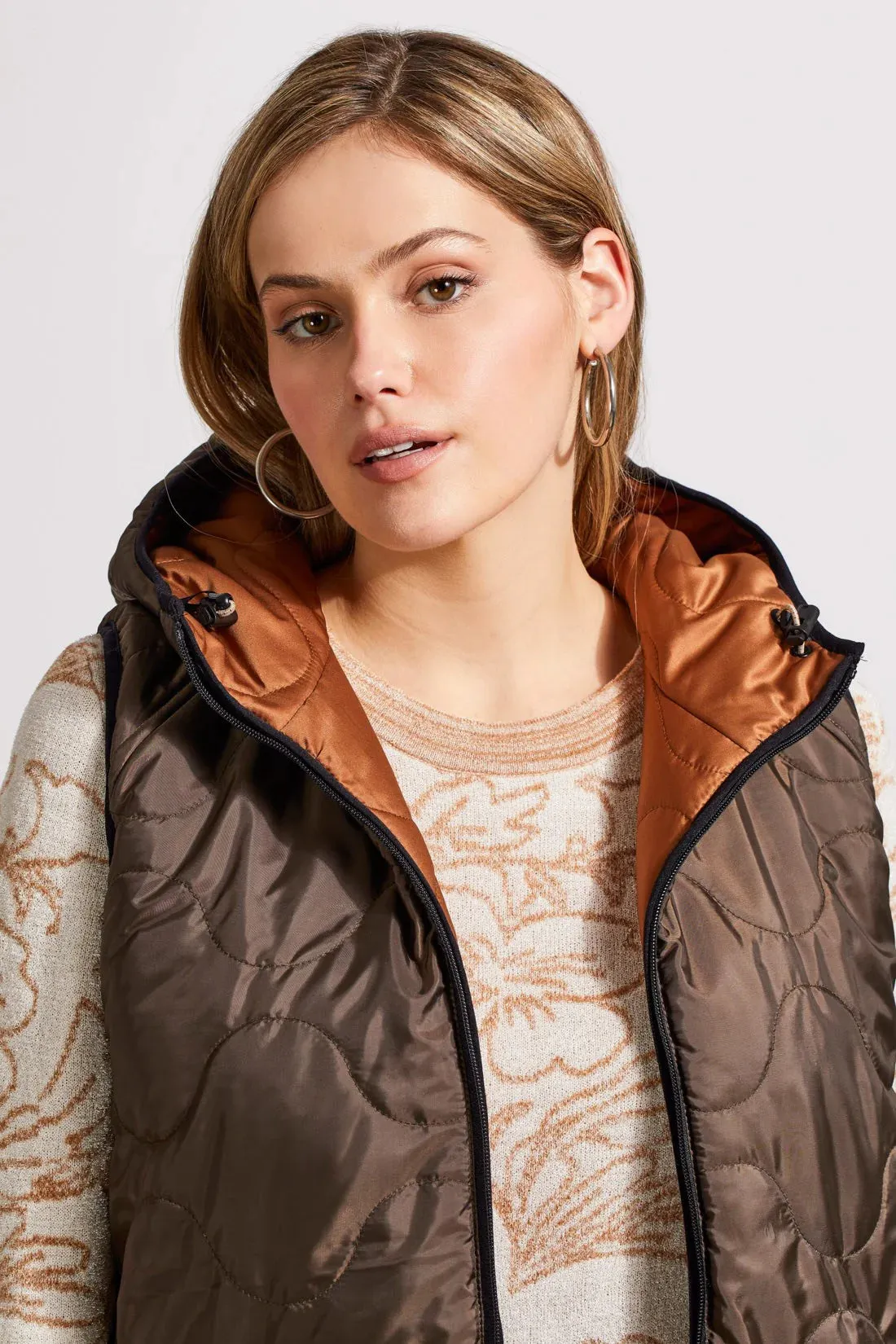 Tribal | Hooded Reversible Puffer Vest with Hi-Lo Hem | Women's