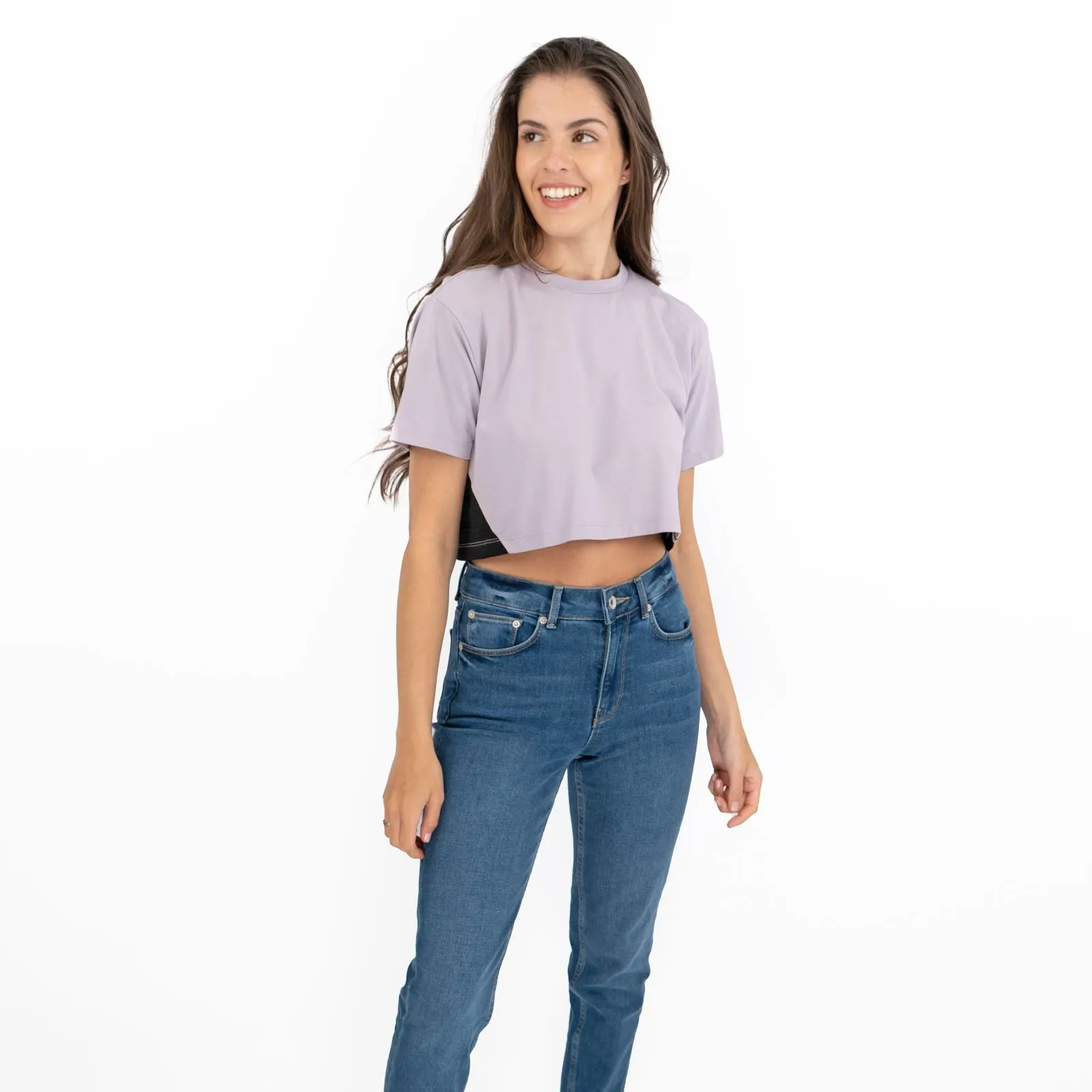 True Religion Purple Cotton Short Sleeve Round Neck Summer Crop Tops